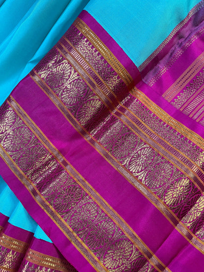 BLUE SILK PURE HANDLOOM KANJIVARM SAREE