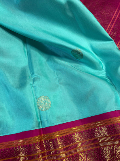 BLUE SILK PURE HANDLOOM KANJIVARM SAREE