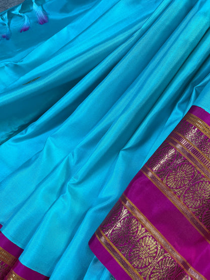 BLUE SILK PURE HANDLOOM KANJIVARM SAREE