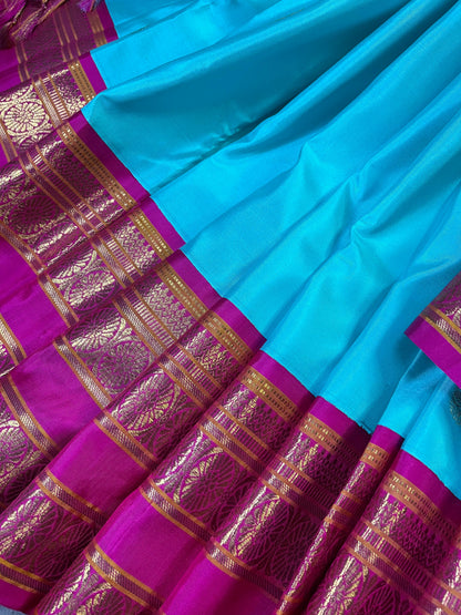 BLUE SILK PURE HANDLOOM KANJIVARM SAREE