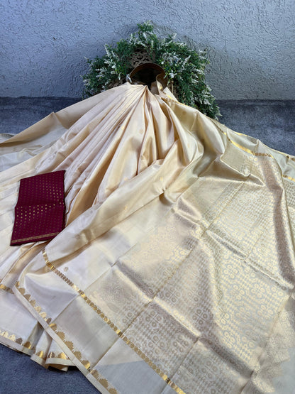IVORY SILK PURE HANDLOOM KANJIVARAM SAREE