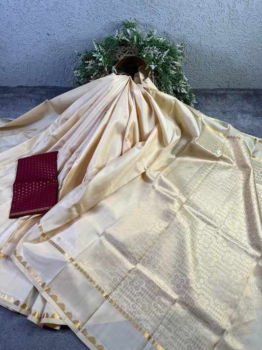 IVORY SILK PURE HANDLOOM KANJIVARAM SAREE