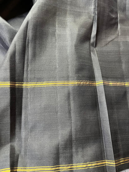 ORANGE AND BLACK CHECKS SILK PURE HANDLOOM KANJIVARAM SAREE
