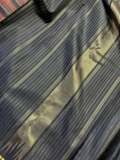 ORANGE AND BLACK CHECKS SILK PURE HANDLOOM KANJIVARAM SAREE