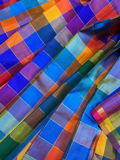COLOURFUL CHECKS SILK PURE HANDLOOM KANJIVARM SAREE