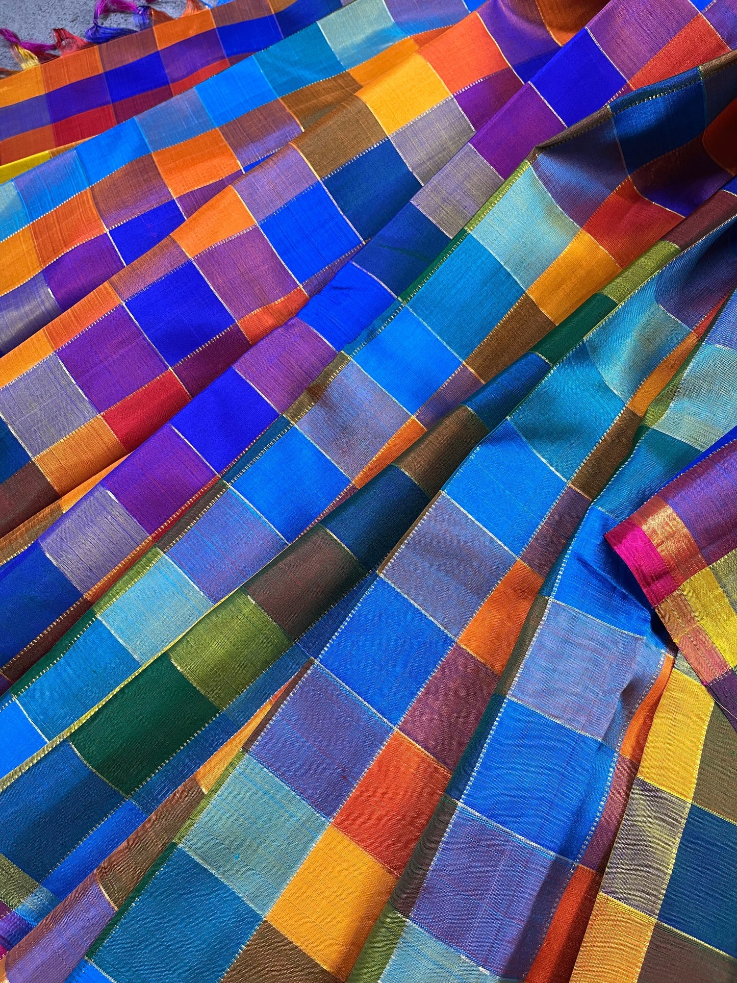 COLOURFUL CHECKS SILK PURE HANDLOOM KANJIVARM SAREE
