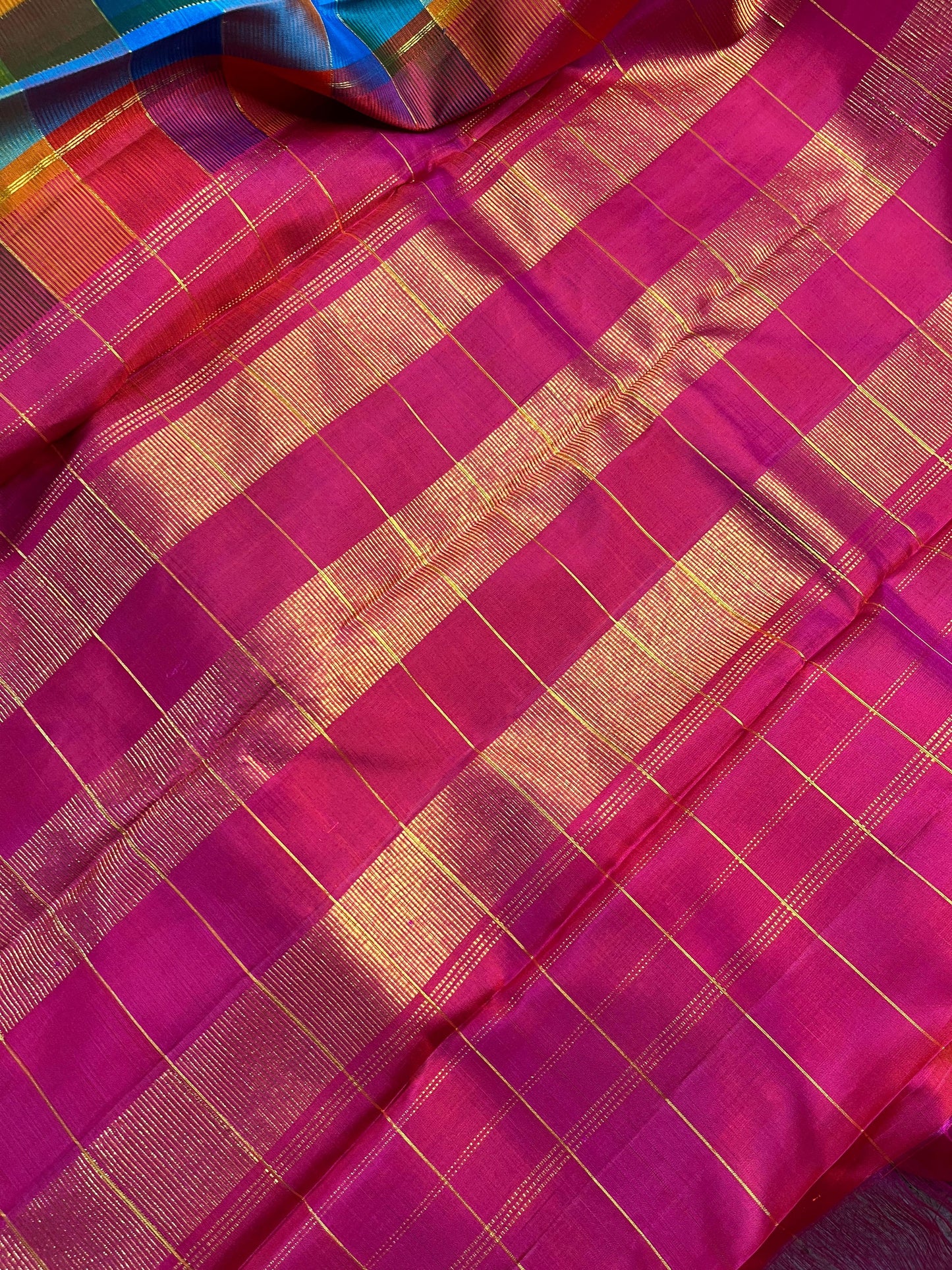 COLOURFUL CHECKS SILK PURE HANDLOOM KANJIVARM SAREE