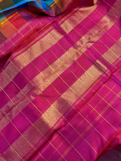 COLOURFUL CHECKS SILK PURE HANDLOOM KANJIVARM SAREE