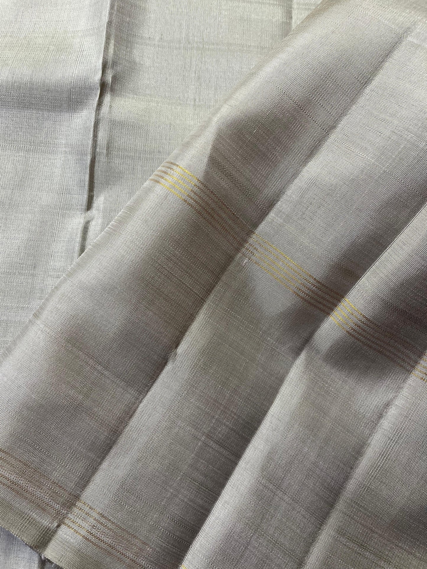 YELLOW BLUE WHITE SILK PURE HANDLOOM KANJIVARAM SAREE