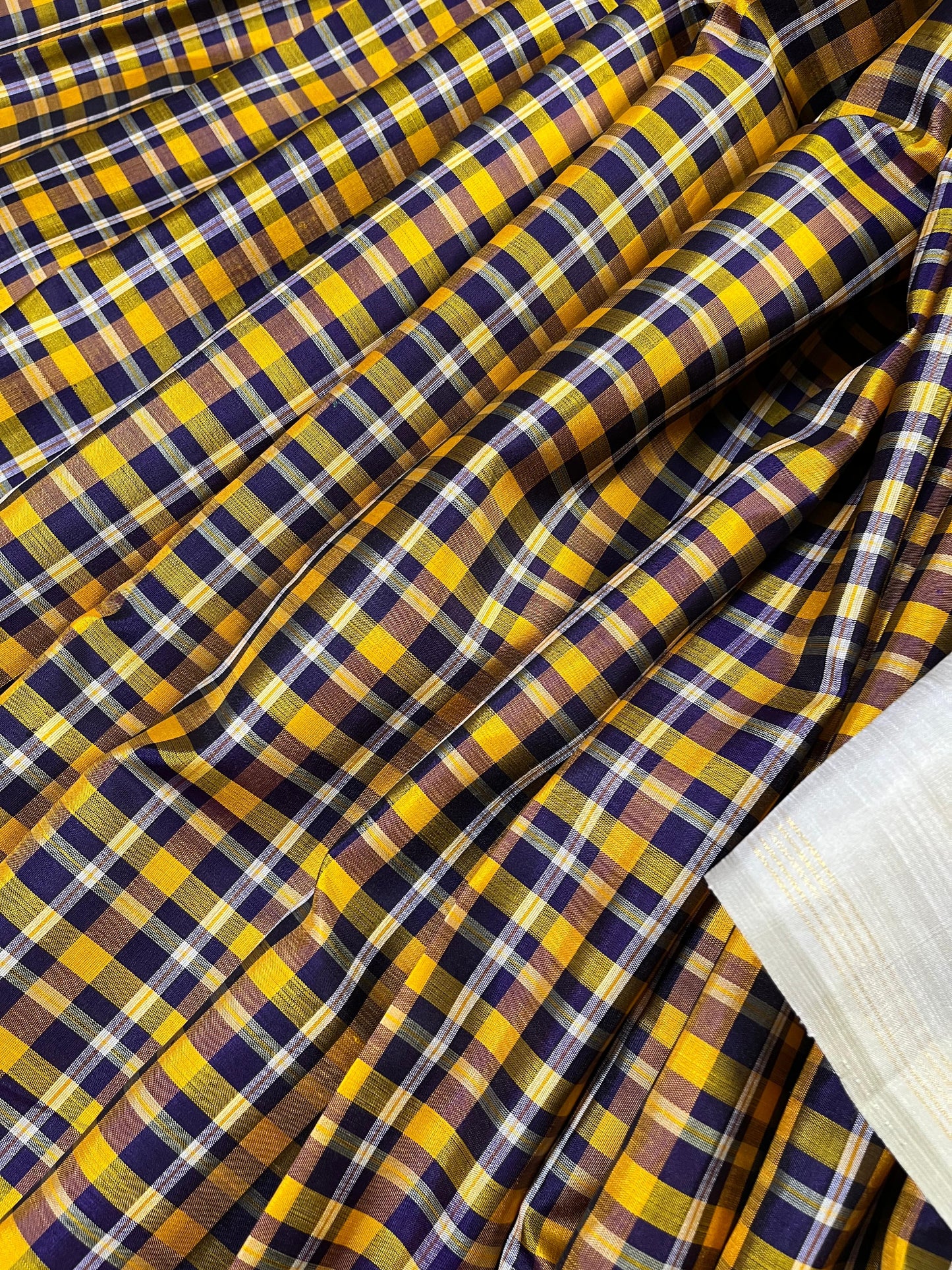 YELLOW BLUE WHITE SILK PURE HANDLOOM KANJIVARAM SAREE