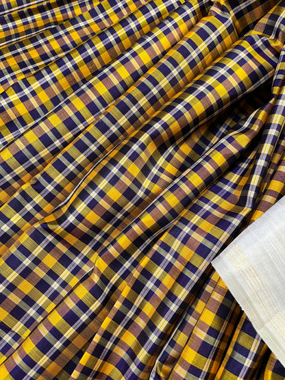 YELLOW BLUE WHITE SILK PURE HANDLOOM KANJIVARAM SAREE