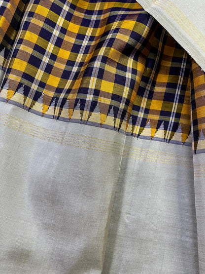 YELLOW BLUE WHITE SILK PURE HANDLOOM KANJIVARAM SAREE
