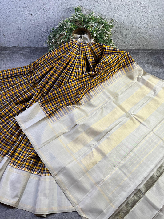 YELLOW BLUE WHITE SILK PURE HANDLOOM KANJIVARAM SAREE