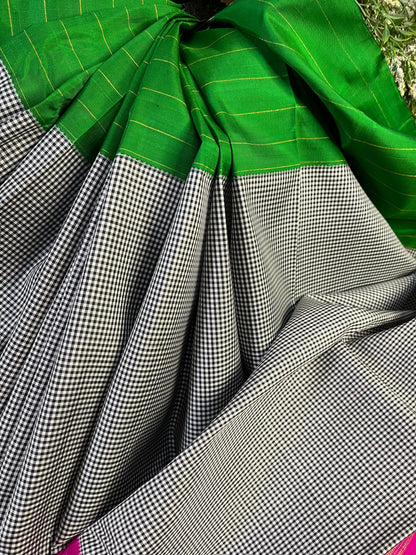 GREY SILK PURE HANDLOOM KANJIVARM SAREE
