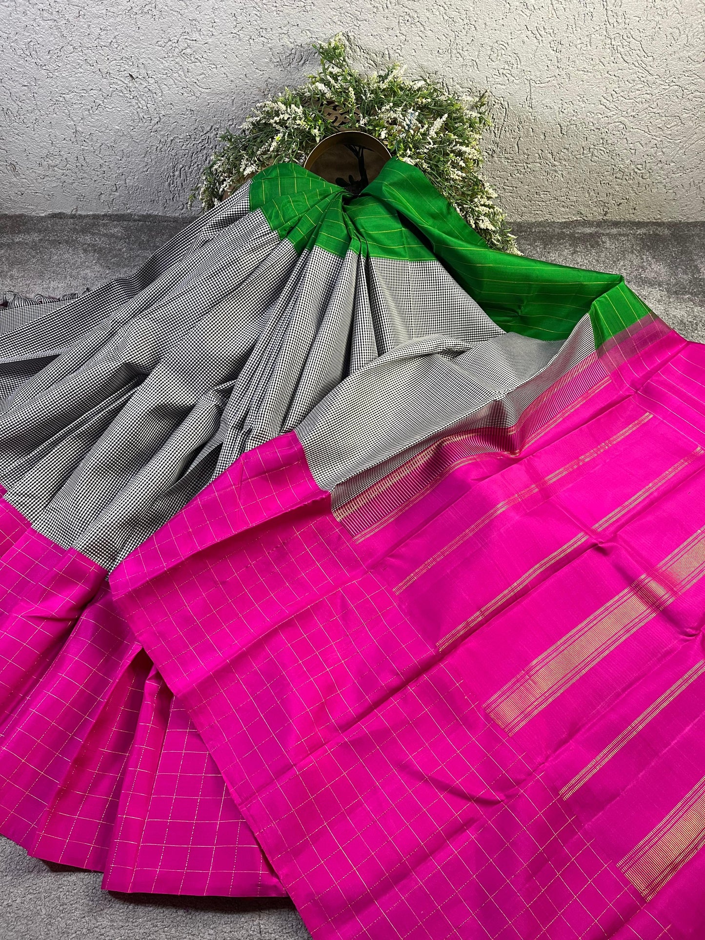 GREY SILK PURE HANDLOOM KANJIVARM SAREE