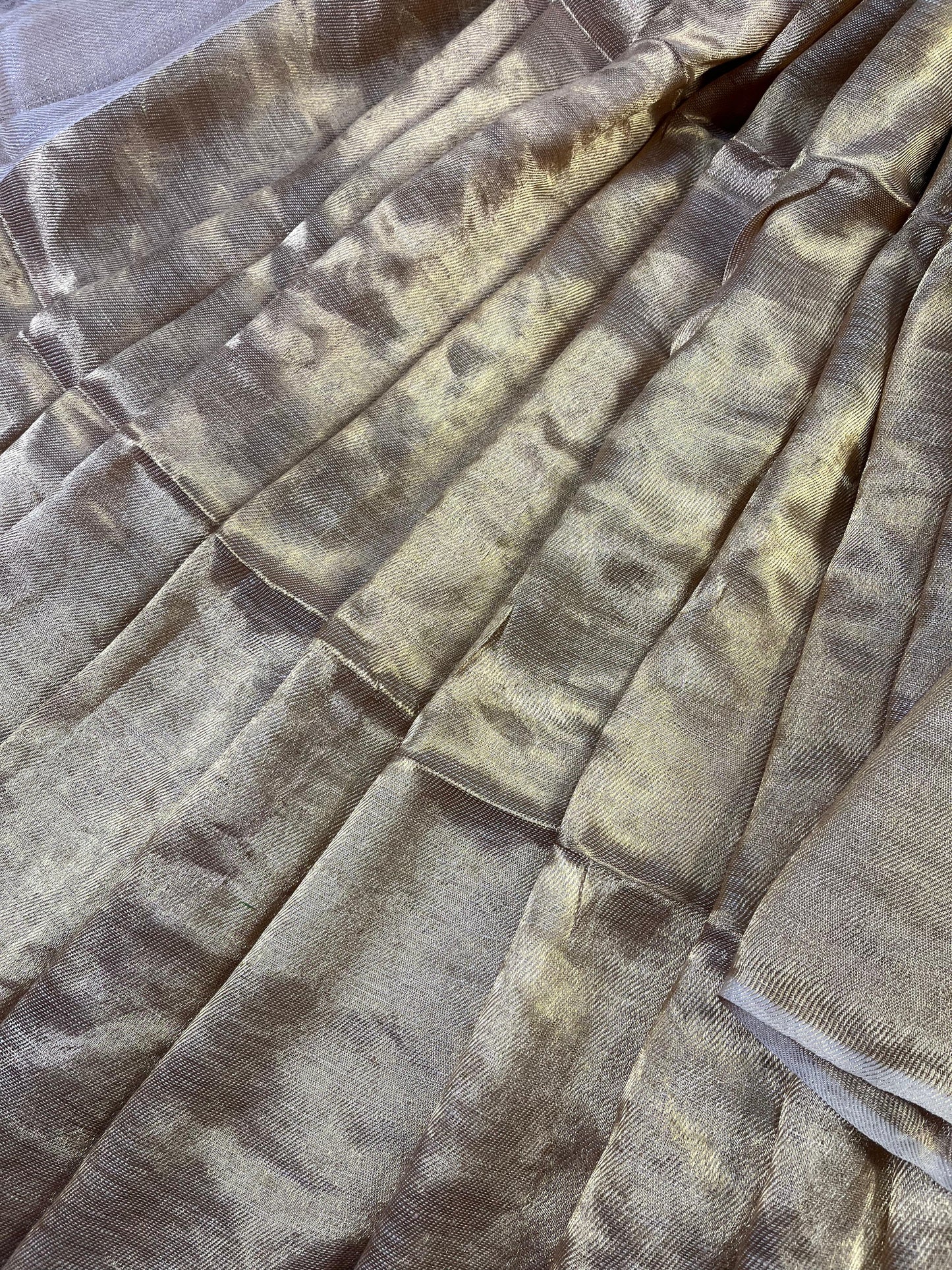 BEIGE TWILL METALLIC PURE HANDLOOM LINEN SAREE