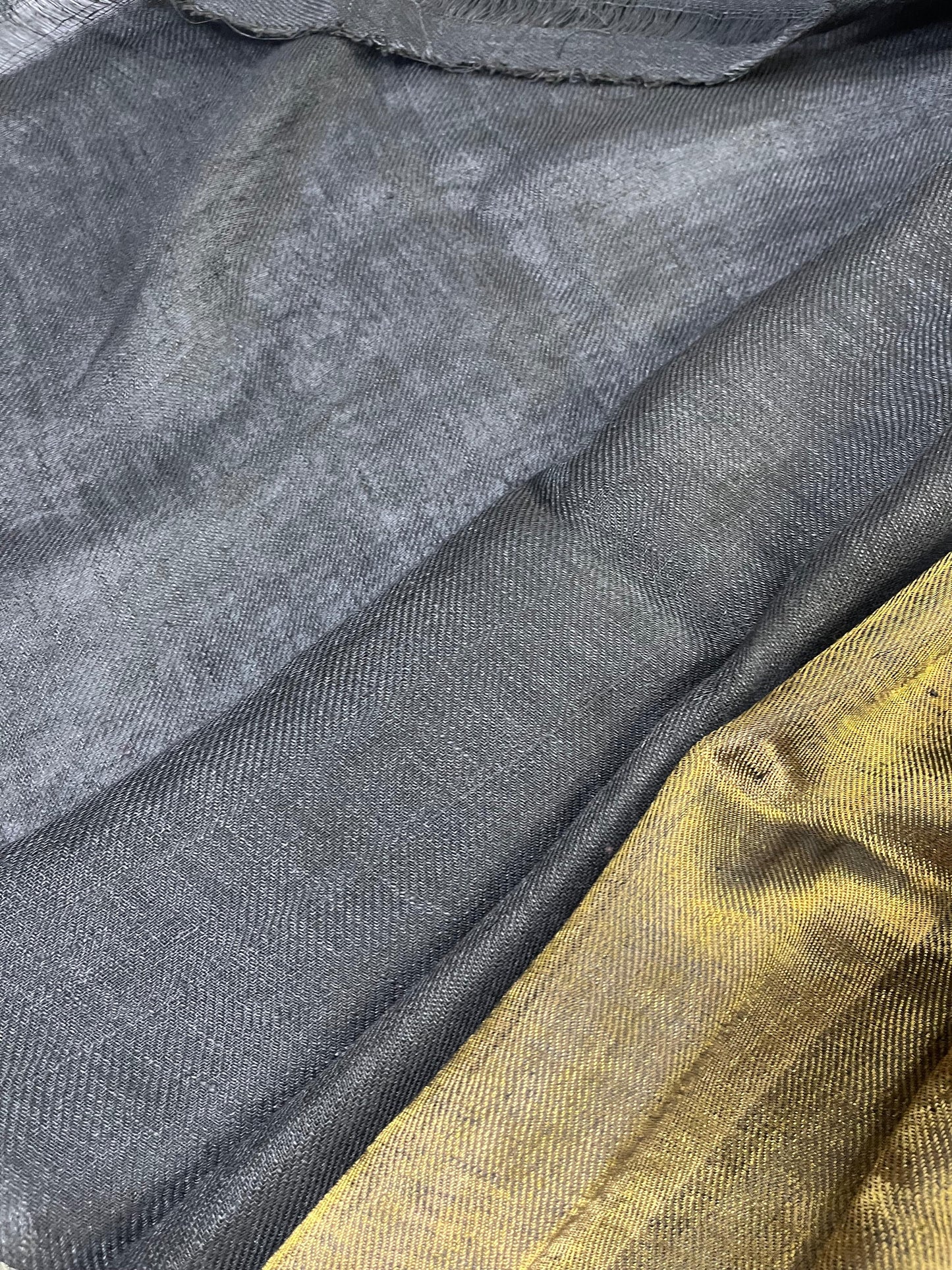 BLACK GOLD TWILL METALLIC PURE HANDLOOM LINEN SAREE