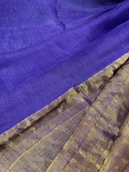 PURPLE TWILL METALLIC PURE HANDLOOM LINEN SAREE