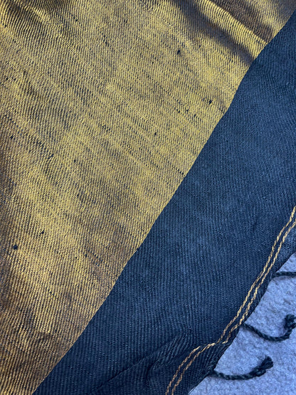 BLACK TWILL METALLIC PURE HANDLOOM LINEN SAREE