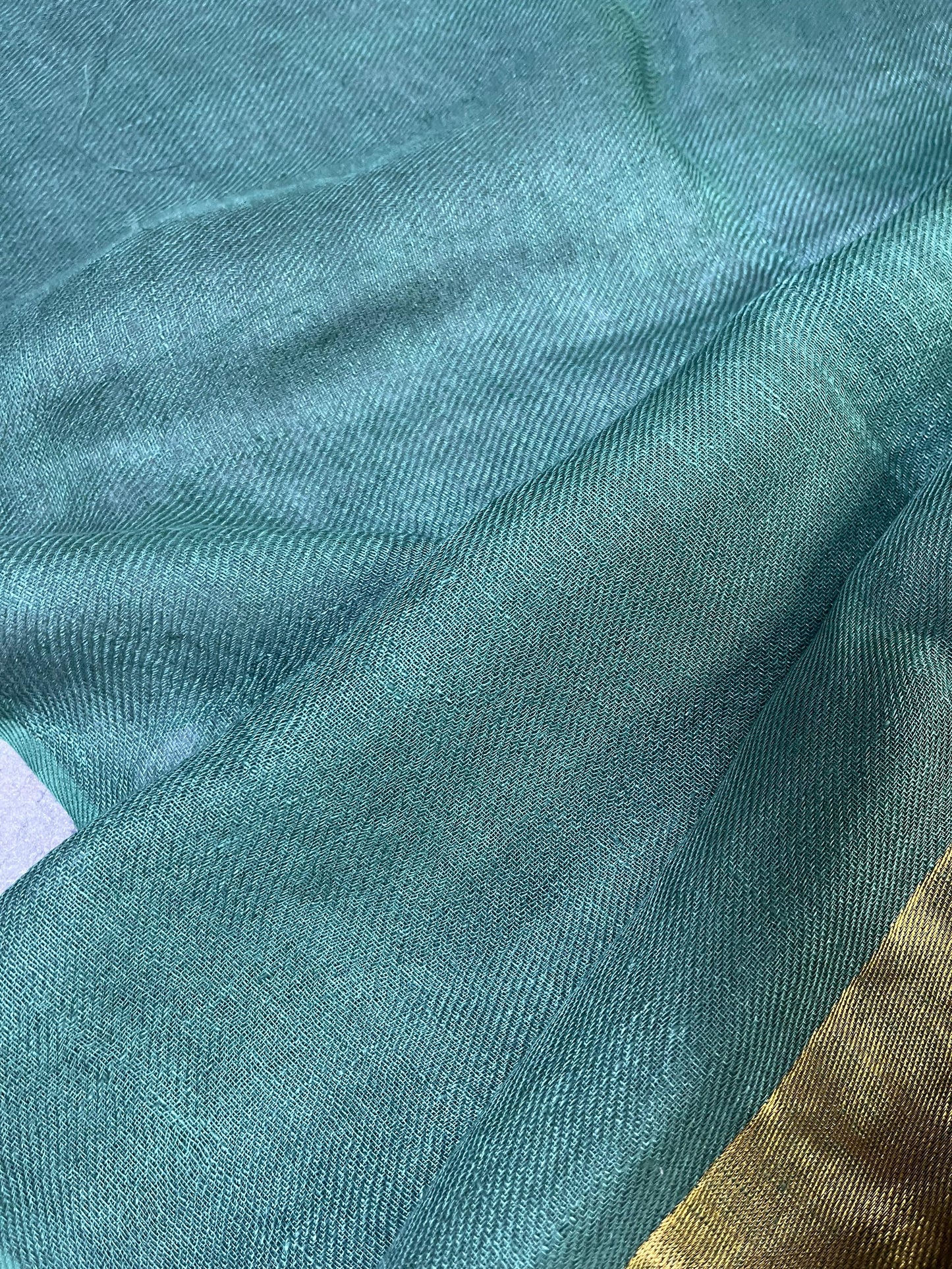 GREEN TWILL METALLIC PURE HANDLOOM LINEN SAREE