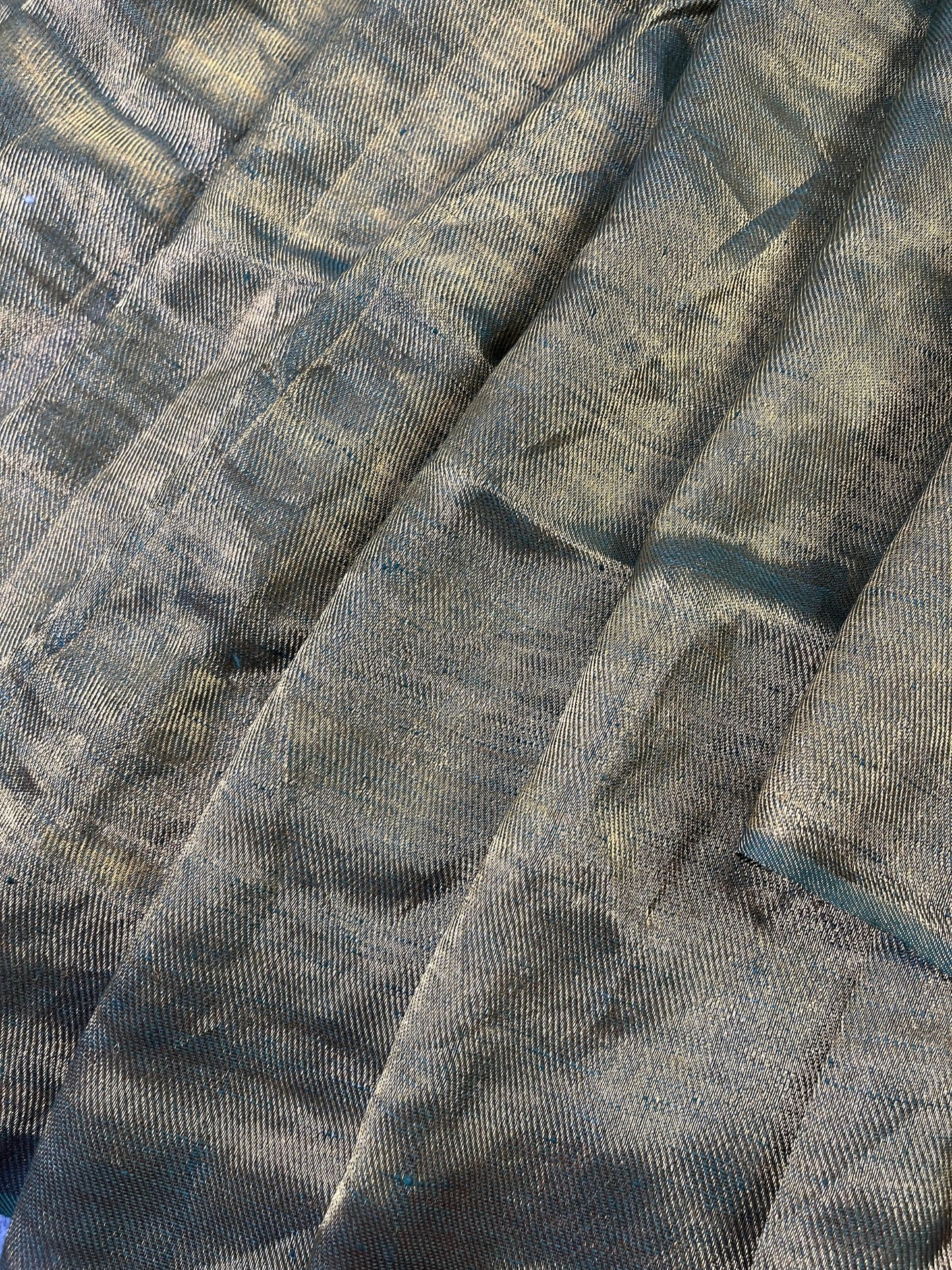 GREEN TWILL METALLIC PURE HANDLOOM LINEN SAREE