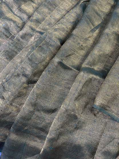 GREEN TWILL METALLIC PURE HANDLOOM LINEN SAREE