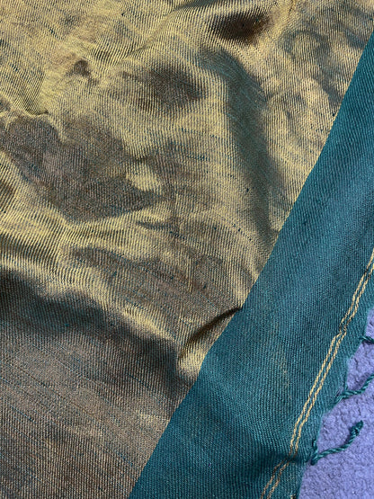 GREEN TWILL METALLIC PURE HANDLOOM LINEN SAREE