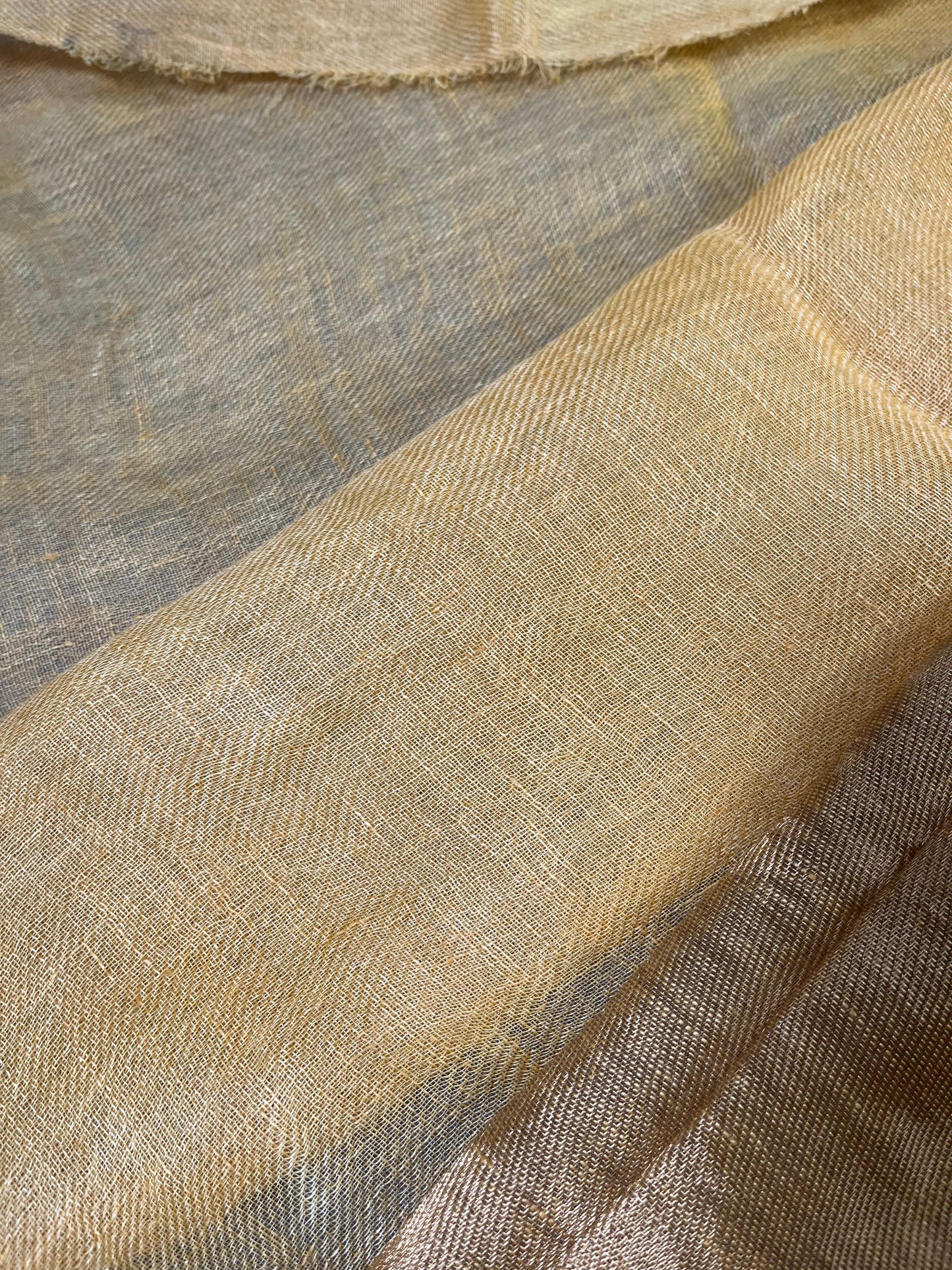 GOLD TWILL METALLIC PURE HANDLOOM LINEN SAREE
