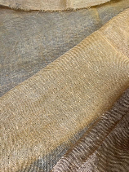 GOLD TWILL METALLIC PURE HANDLOOM LINEN SAREE