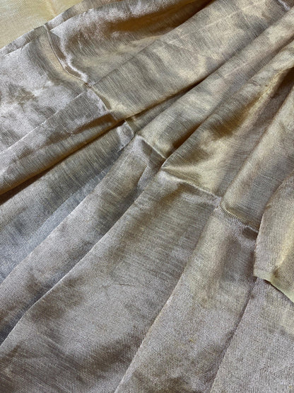 GOLD TWILL METALLIC PURE HANDLOOM LINEN SAREE