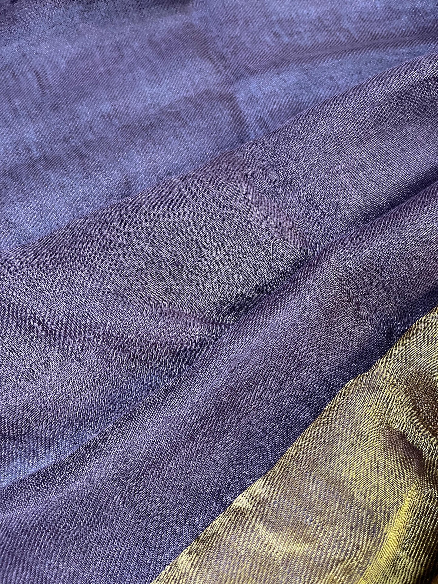 BROWN TWILL METALLIC PURE HANDLOOM LINEN SAREE