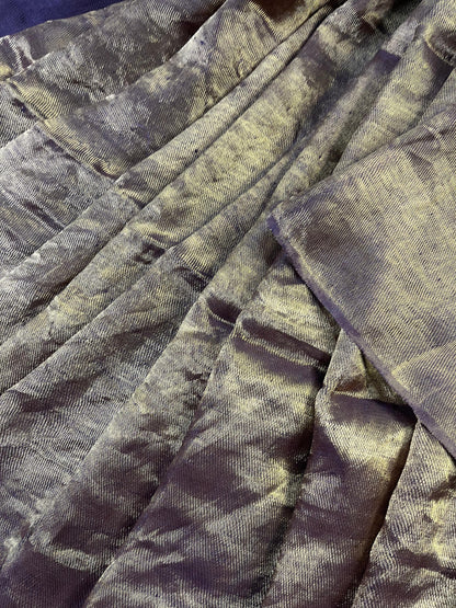 BROWN TWILL METALLIC PURE HANDLOOM LINEN SAREE