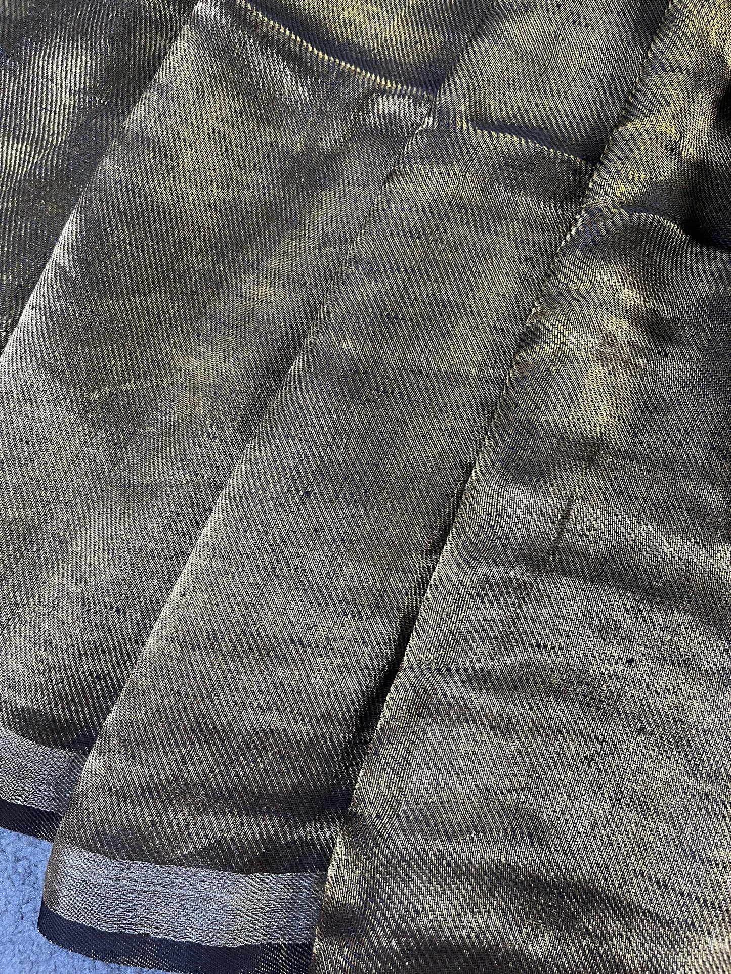 BLACK GOLD TWILL METALLIC PURE HANDLOOM LINEN SAREE