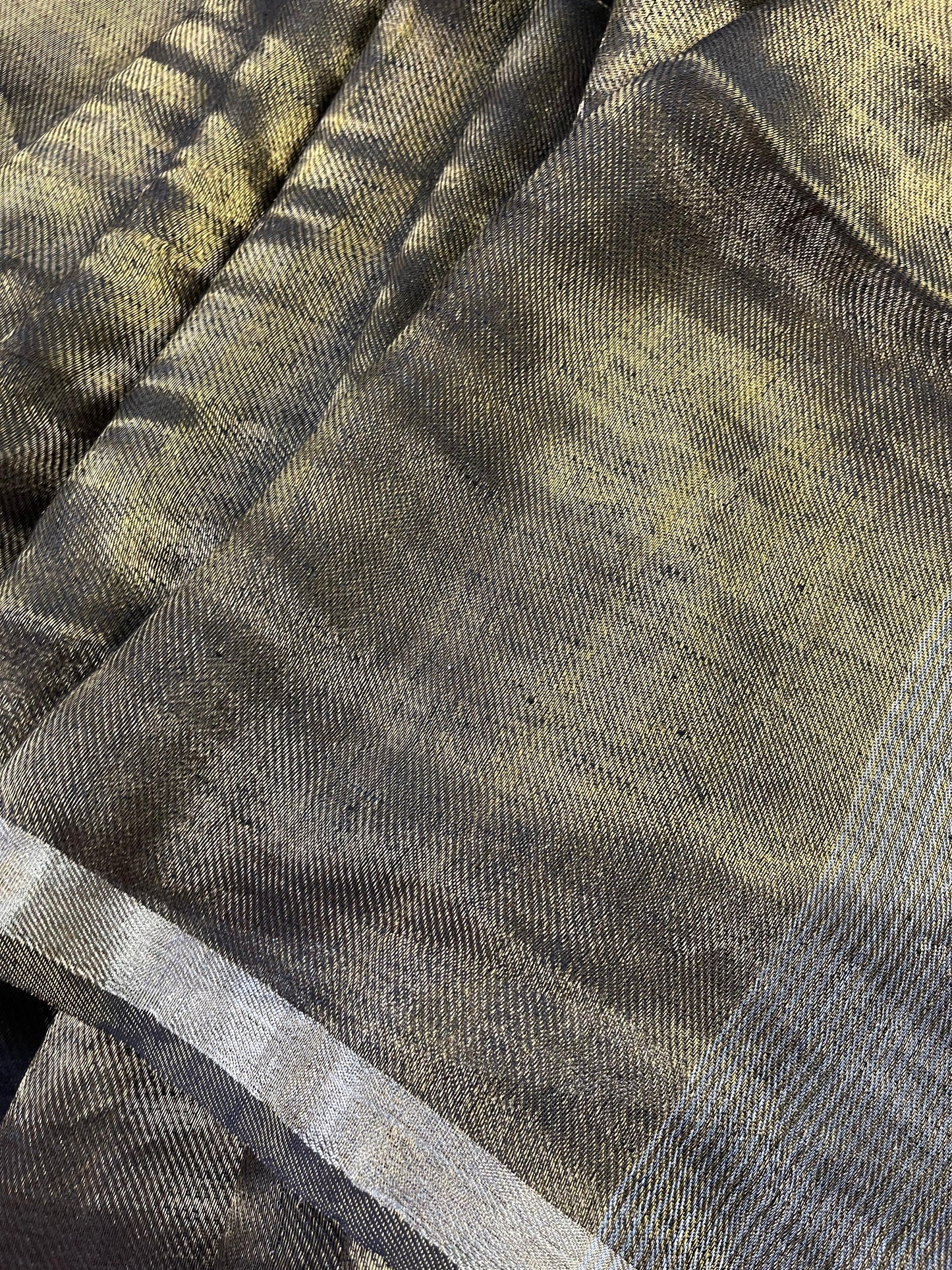 BLACK GOLD TWILL METALLIC PURE HANDLOOM LINEN SAREE