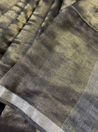 BLACK GOLD TWILL METALLIC PURE HANDLOOM LINEN SAREE