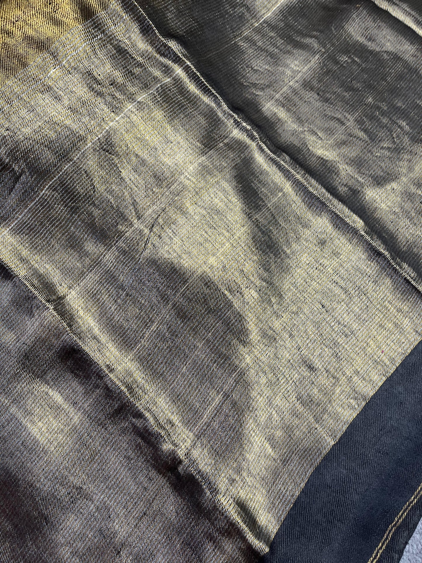 BLACK GOLD TWILL METALLIC PURE HANDLOOM LINEN SAREE