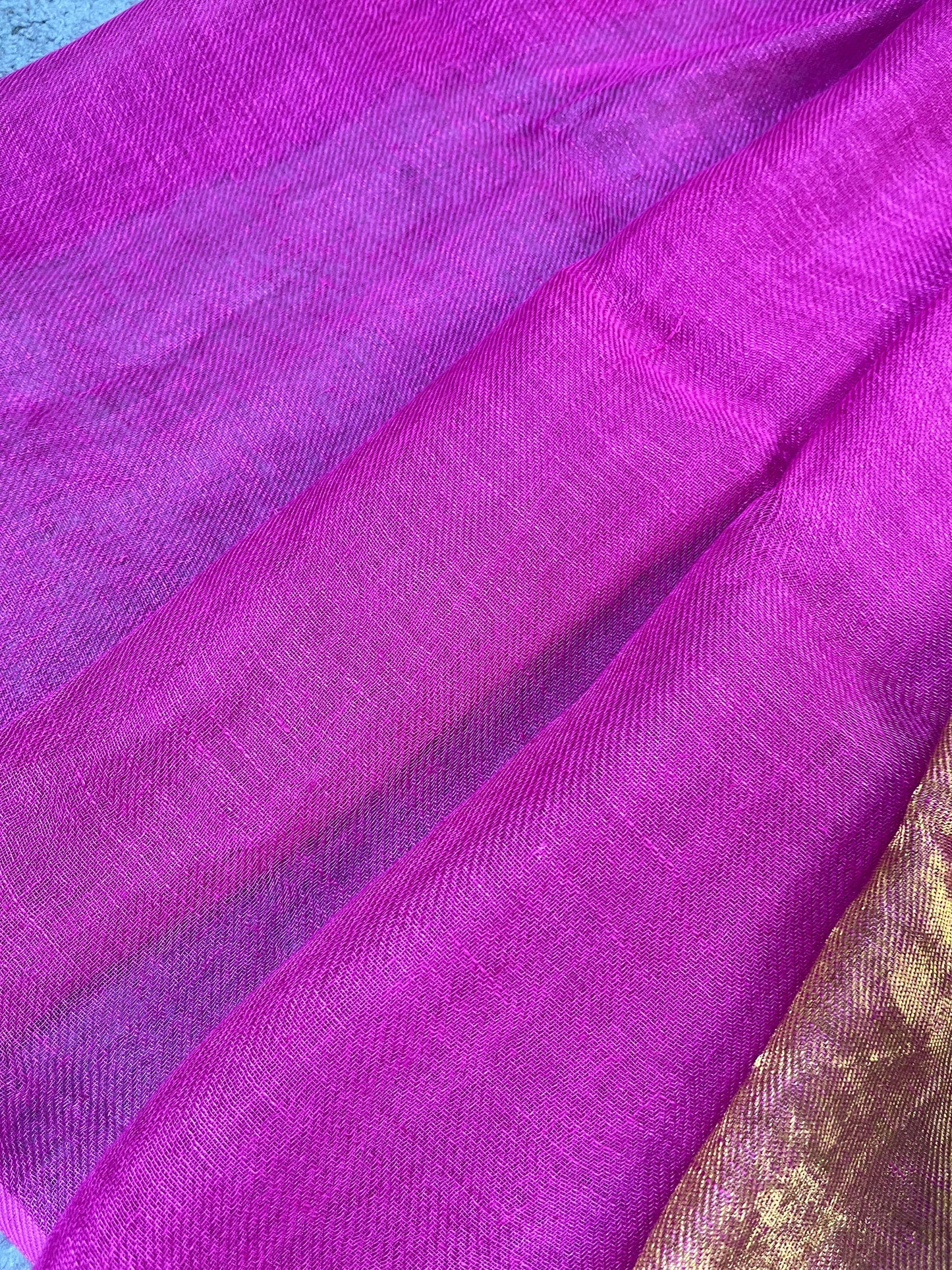 PINK TWILL METALLIC PURE HANDLOOM LINEN SAREE