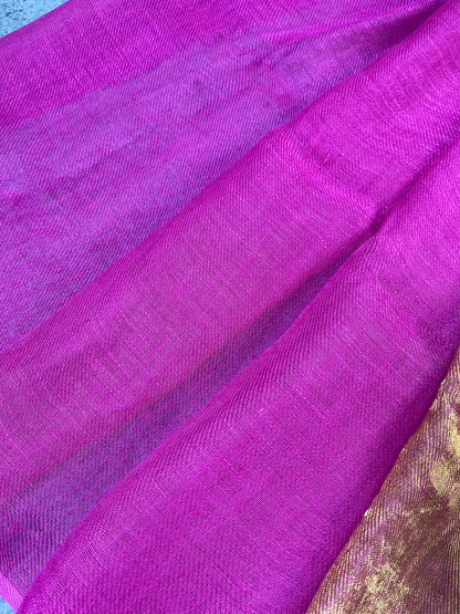 PINK TWILL METALLIC PURE HANDLOOM LINEN SAREE