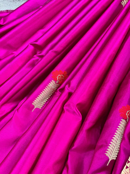 MAGENTA PINK MASHRU SILK PURE HANDLOOM BANARASI SAREE