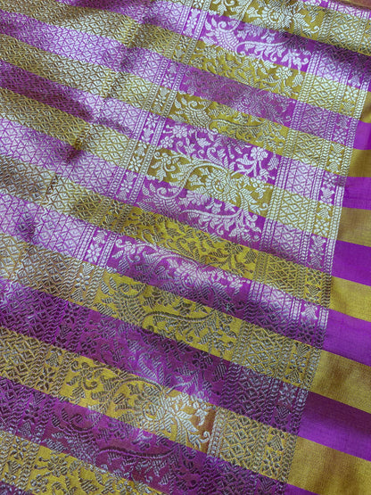PINK YELLOW MASHRU SILK PURE HANDLOOM BANARASI SAREE