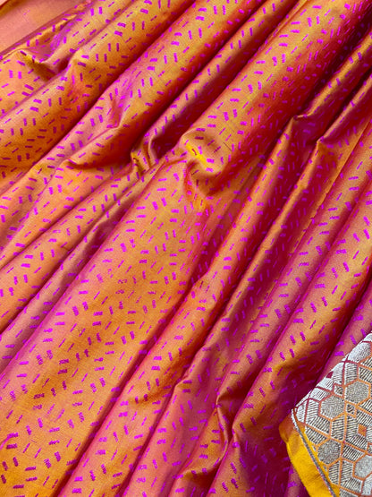 TWO TONE PINK ORANGE MASHRU SILK PURE HANDLOOM BANARASI SAREE