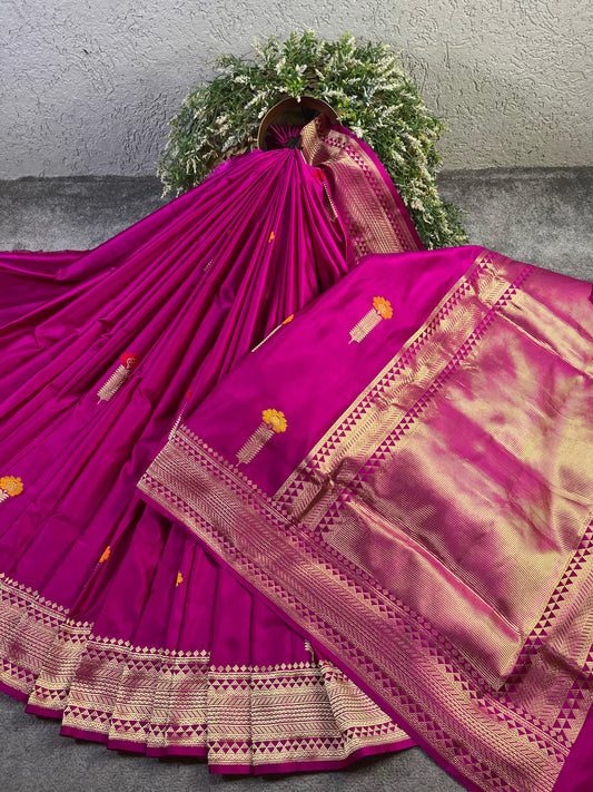 MAGENTA PINK MASHRU SILK PURE HANDLOOM BANARASI SAREE