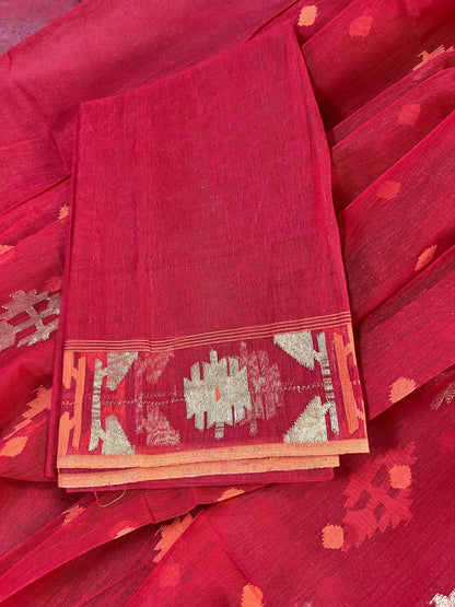 RED PURE HANDLOOM DHAKAI JAMDANI SAREE