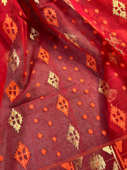 RED PURE HANDLOOM DHAKAI JAMDANI SAREE