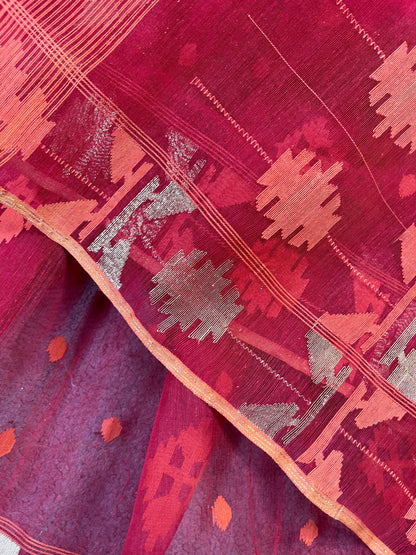 RED PURE HANDLOOM DHAKAI JAMDANI SAREE