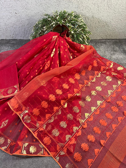 RED PURE HANDLOOM DHAKAI JAMDANI SAREE
