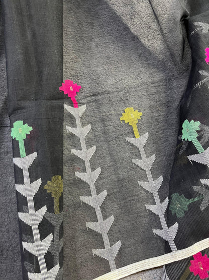 BLACK PURE HANDLOOM DHAKAI JAMDANI SAREE