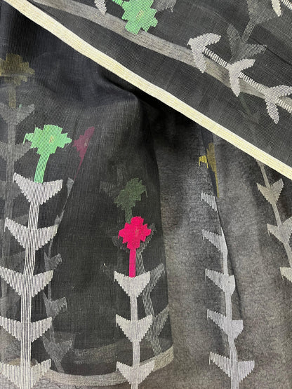 BLACK PURE HANDLOOM DHAKAI JAMDANI SAREE