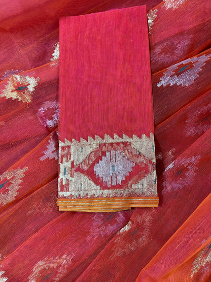 ORANGE PURE HANDLOOM DHAKAI JAMDANI SAREE