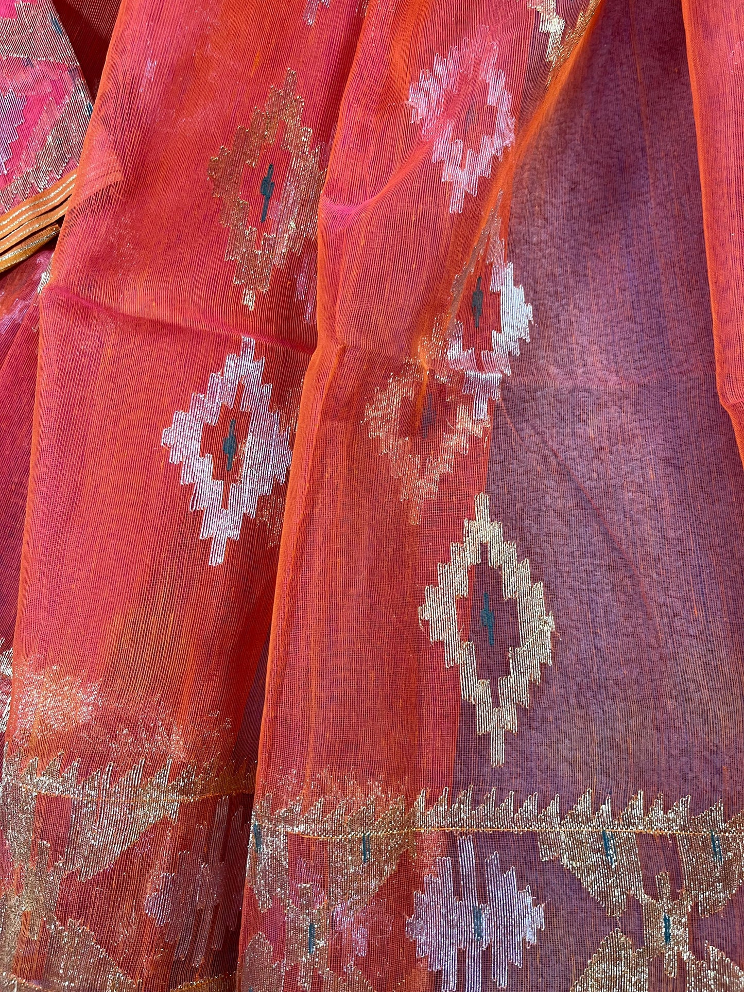 ORANGE PURE HANDLOOM DHAKAI JAMDANI SAREE